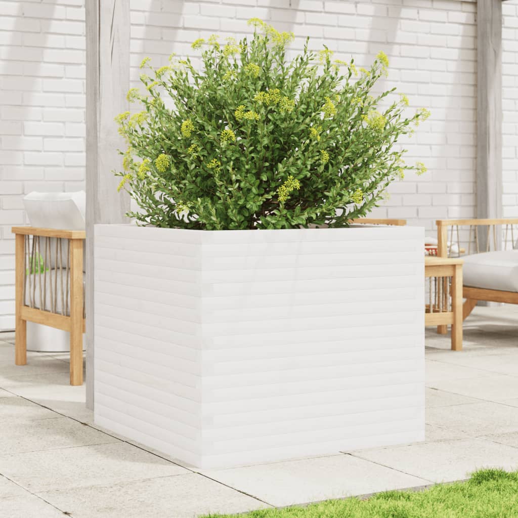 Fioriera da Giardino Bianca 80x80x68,5cm Legno Massello di Pino