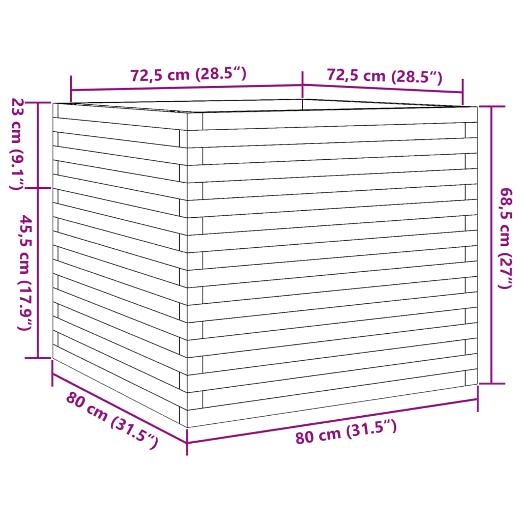 Fioriera da Giardino Bianca 80x80x68,5cm Legno Massello di Pino