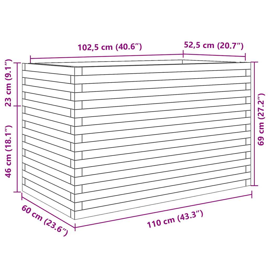 Fioriera da Giardino Bianca 110x60x68,5 cm Legno Massello Pino