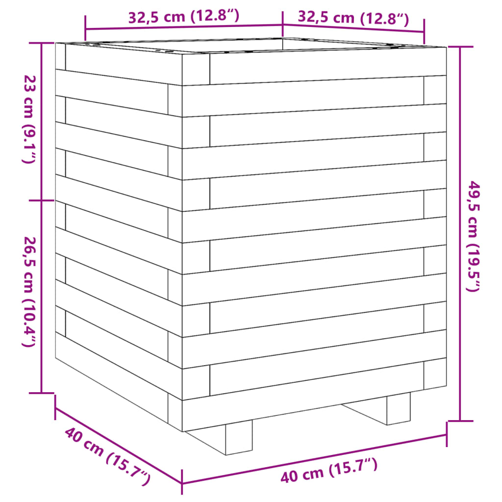Fioriera da Giardino Bianca 40x40x49,5cm Legno Massello di Pino
