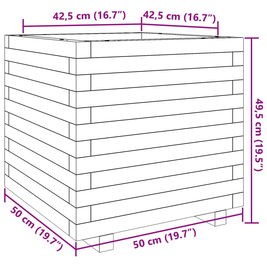 Fioriera da Giardino Bianca 50x50x49,5cm Legno Massello di Pino