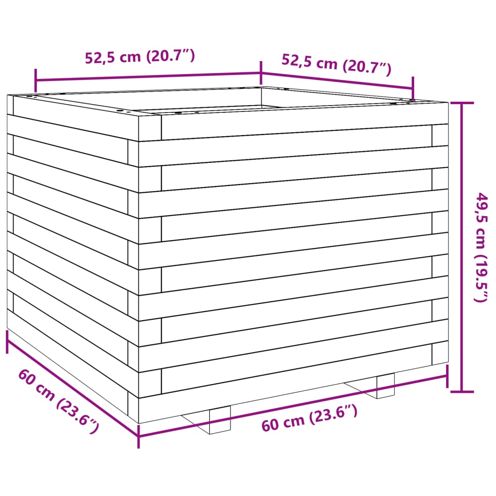 Fioriera Giardino Marrone Cera 60x60x49,5cm Legno Massello Pino