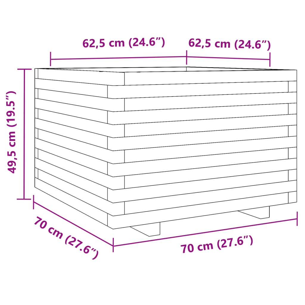 Fioriera da Giardino Bianca 70x70x49,5cm Legno Massello di Pino