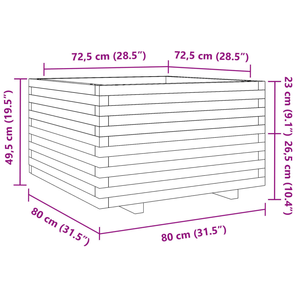 Fioriera da Giardino Bianca 80x80x49,5cm Legno Massello di Pino