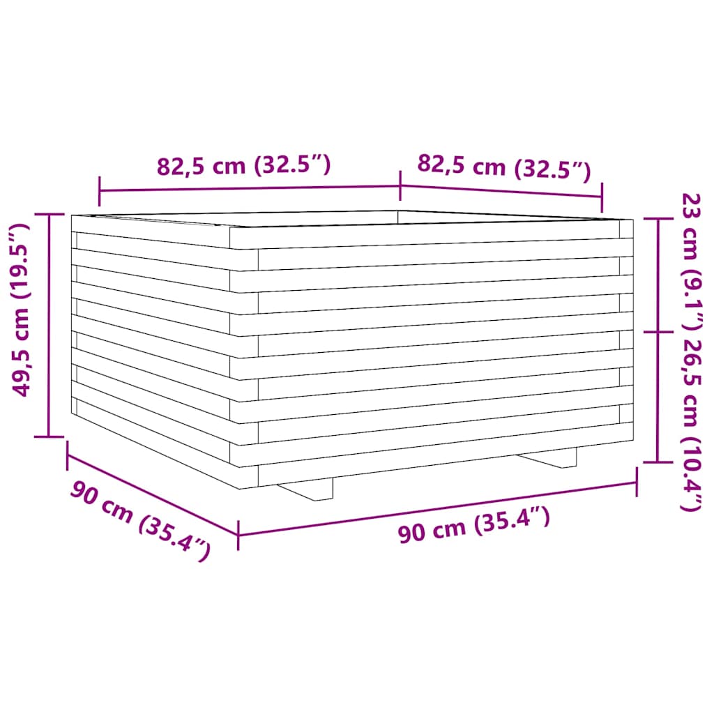 Fioriera da Giardino 90x90x49,5 cm in Legno Massello di Pino