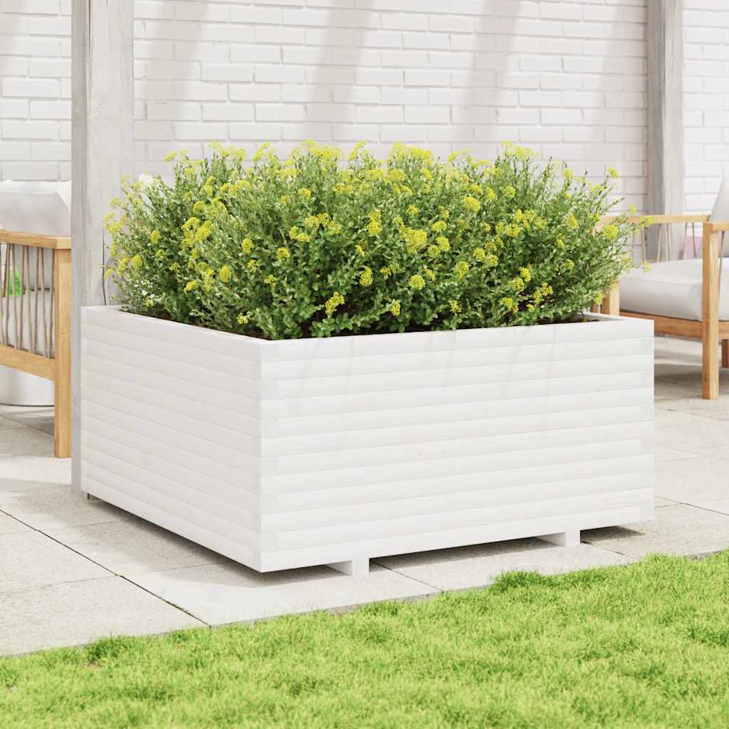 Fioriera da Giardino Bianca 100x100x49,5 Legno Massello di Pino