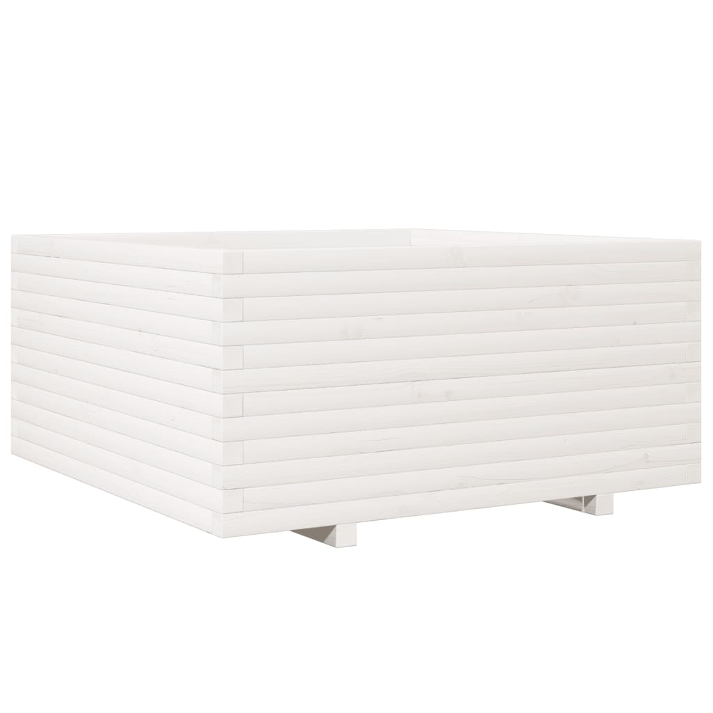 Fioriera da Giardino Bianca 100x100x49,5 Legno Massello di Pino