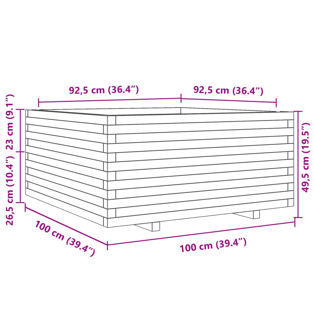 Fioriera Giardino Marrone Cera 100x100x49,5 Legno Massello Pino