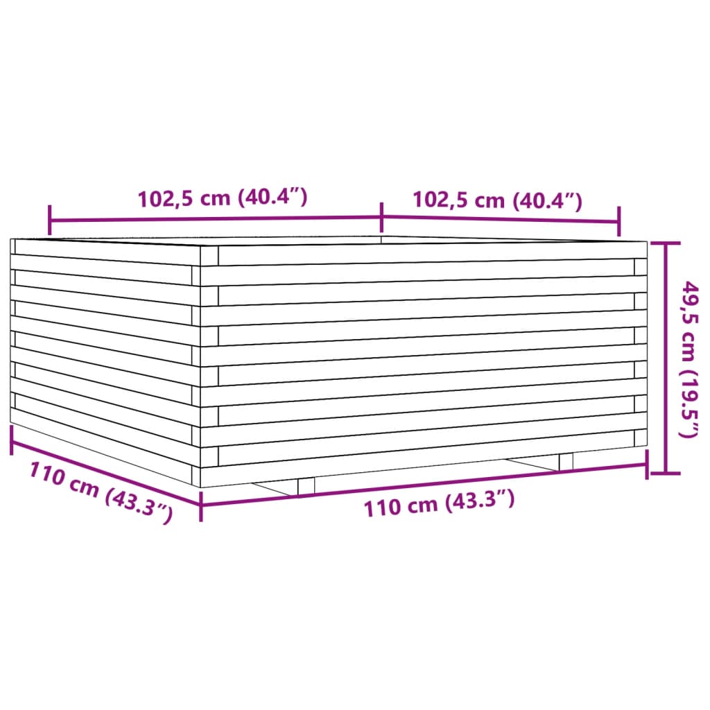 Fioriera da Giardino 110x110x49,5 cm in Legno Massello di Pino