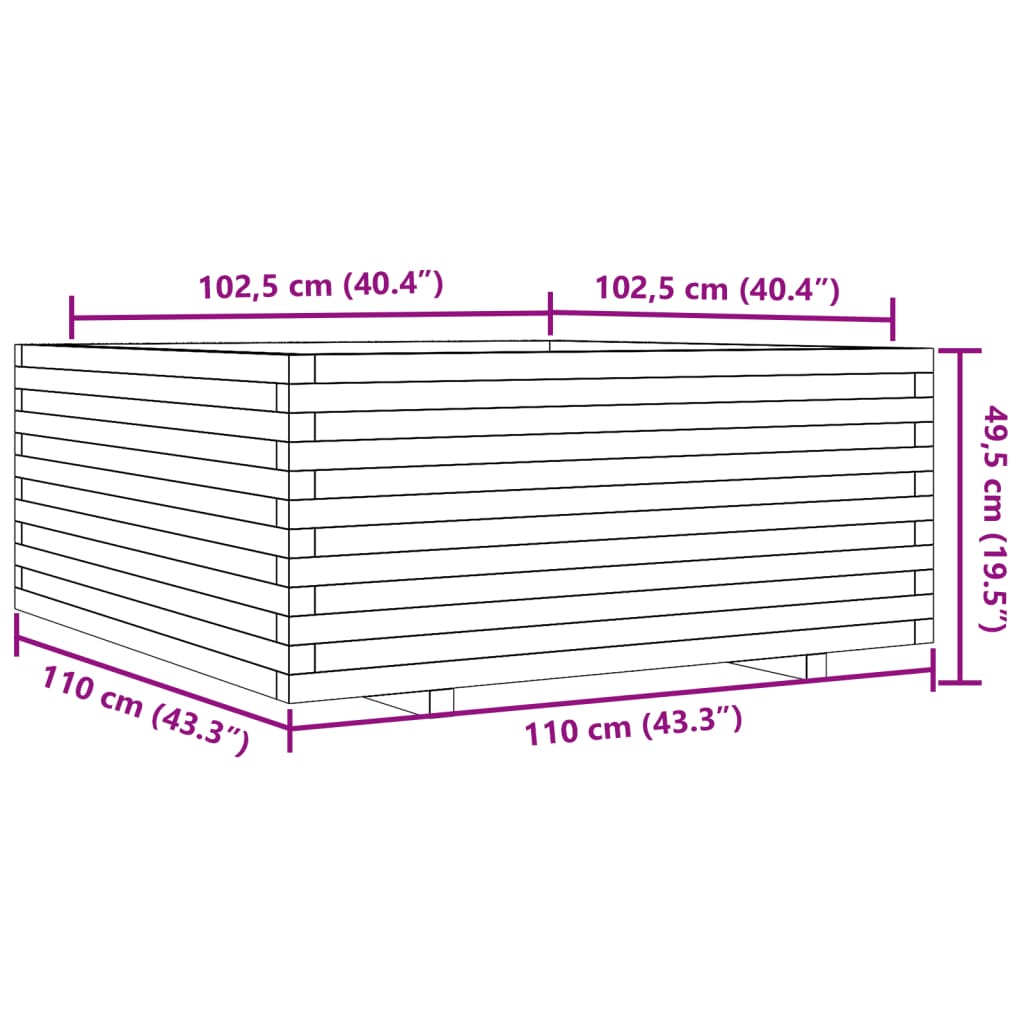Fioriera da Giardino Bianca 110x110x49,5 cm Legno Massello Pino