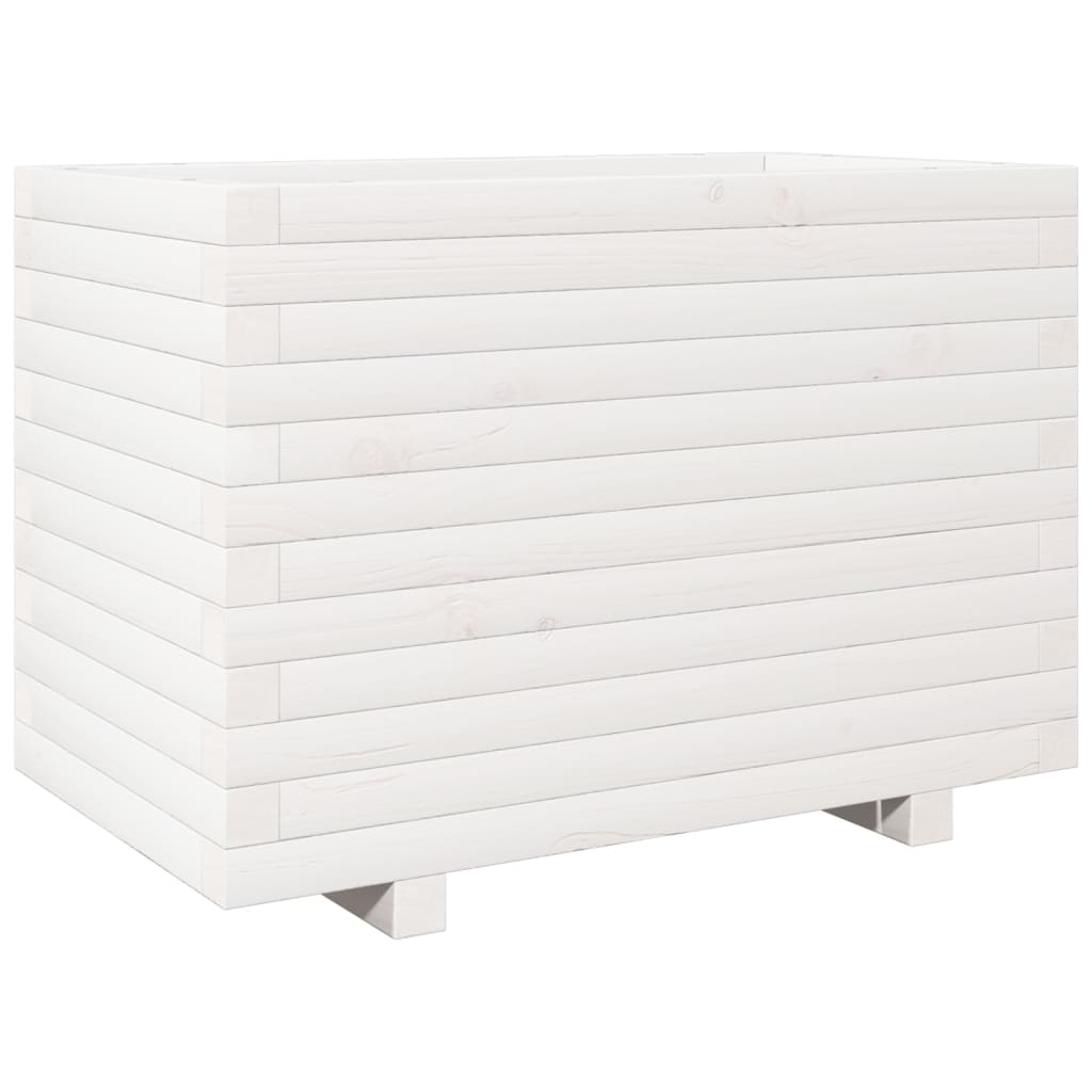 Fioriera da Giardino Bianca 70x40x49,5cm Legno Massello di Pino