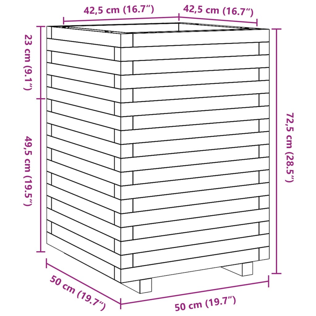 Fioriera da Giardino Bianca 50x50x72,5cm Legno Massello di Pino