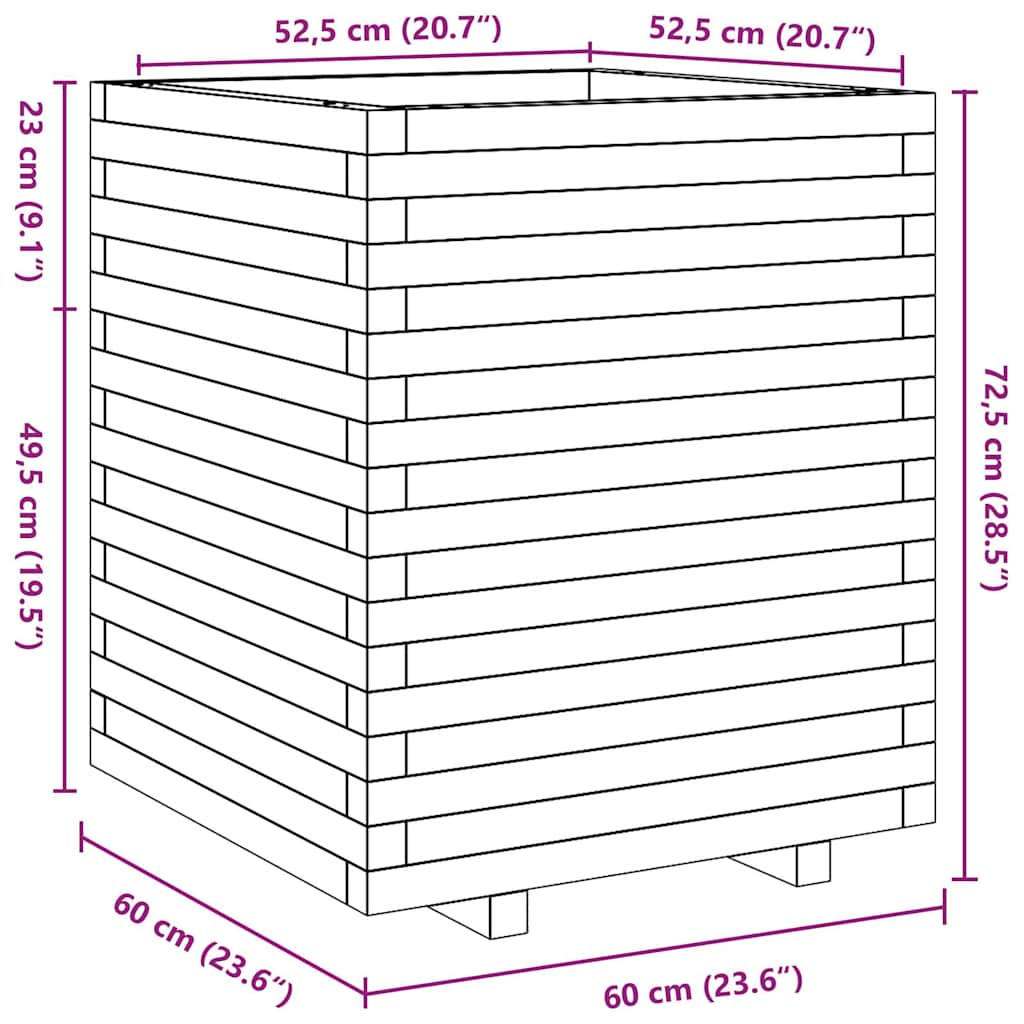 Fioriera da Giardino Bianca 60x60x72,5cm Legno Massello di Pino