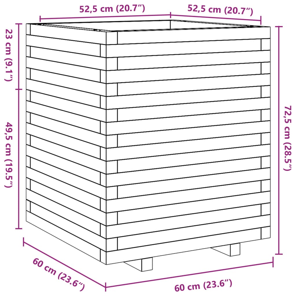 Fioriera Giardino Marrone Cera 60x60x72,5cm Legno Massello Pino