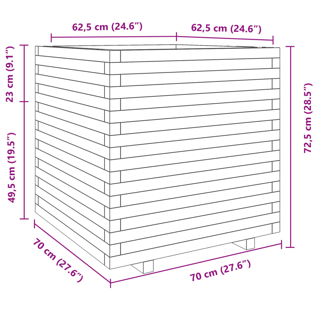 Fioriera da Giardino Bianca 70x70x72,5cm Legno Massello di Pino