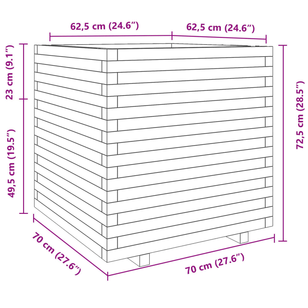 Fioriera Giardino Marrone Cera 70x70x72,5cm Legno Massello Pino
