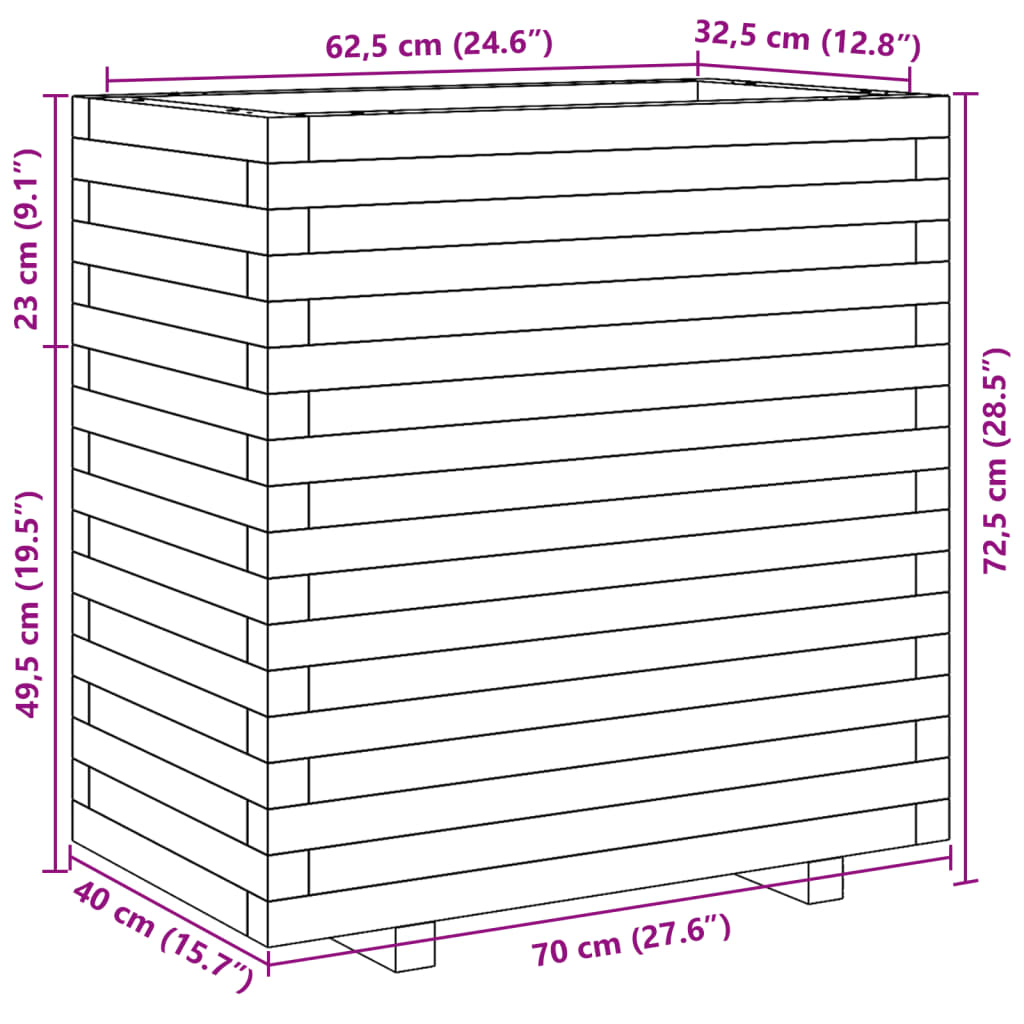 Fioriera da Giardino Bianca 70x40x72,5cm Legno Massello di Pino