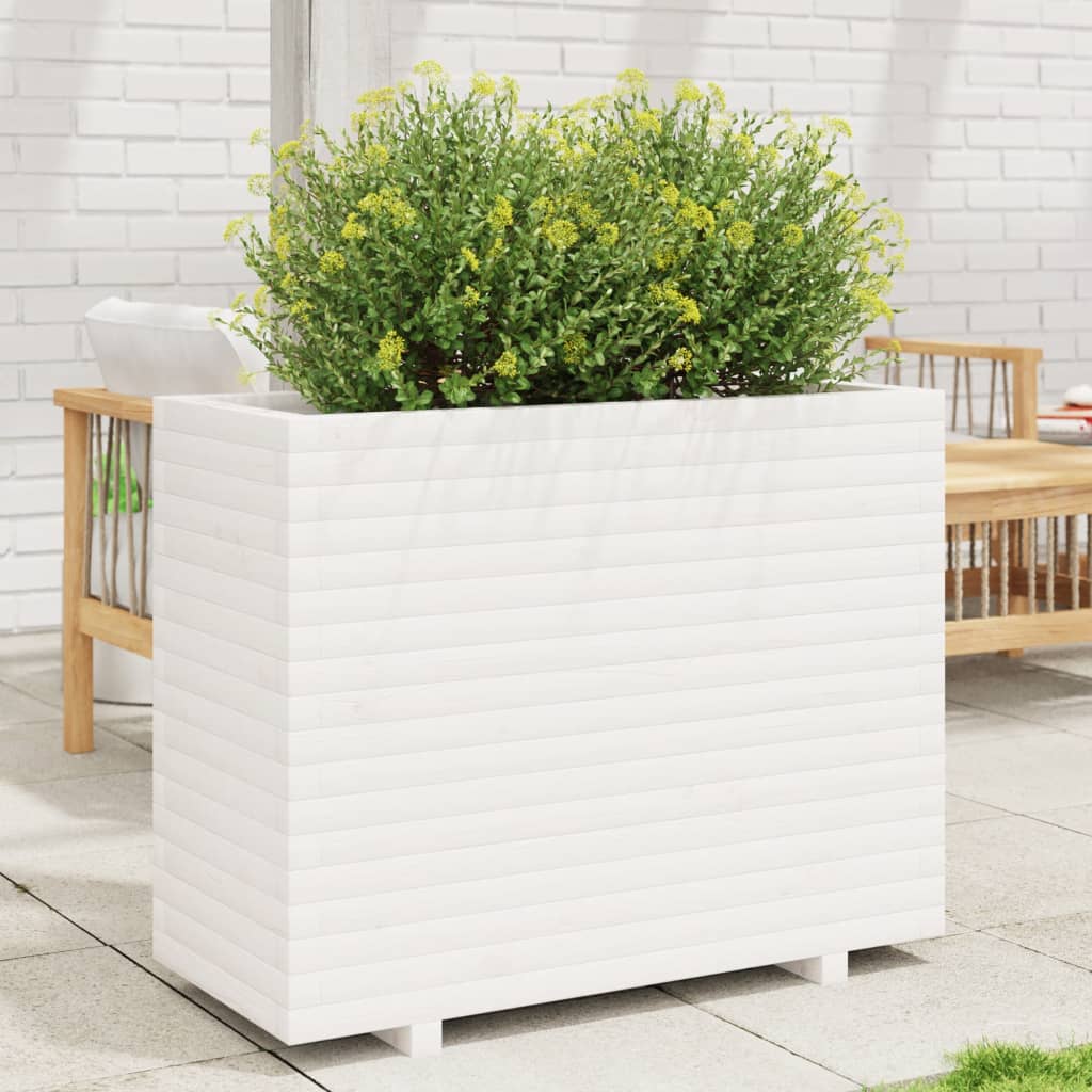 Fioriera da Giardino Bianca 90x40x72,5cm Legno Massello di Pino