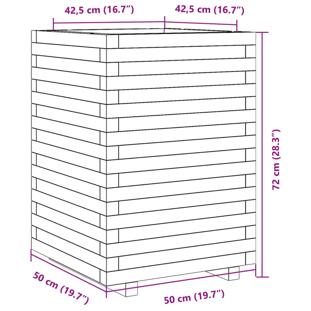 Fioriera da Giardino Bianca 50x50x72 cm Legno Massello di Pino