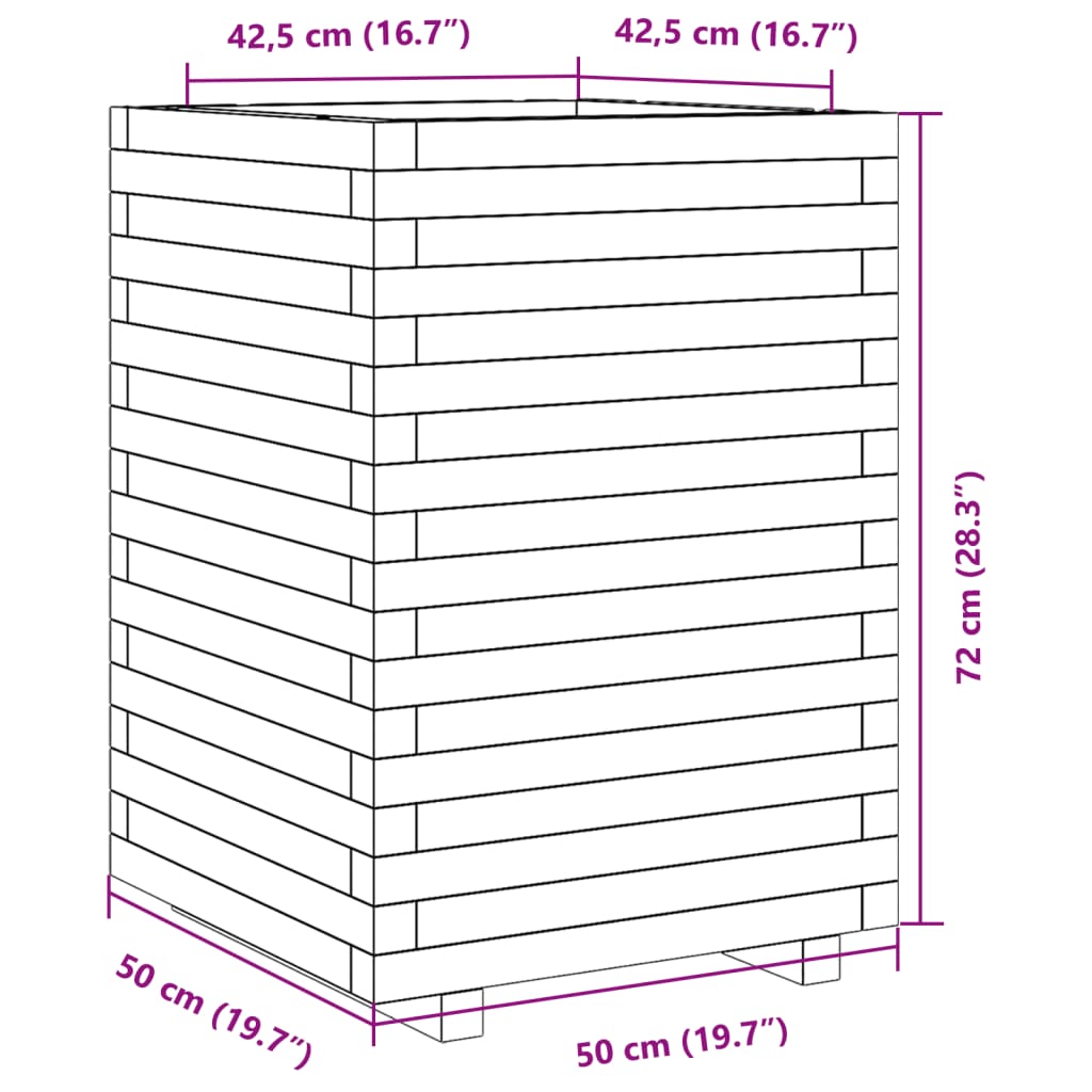 Fioriera Giardino Marrone Cera 50x50x72 cm Legno Massello Pino