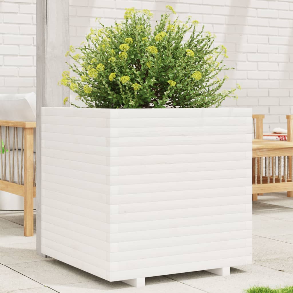 Fioriera da Giardino Bianca 70x70x72 cm Legno Massello di Pino
