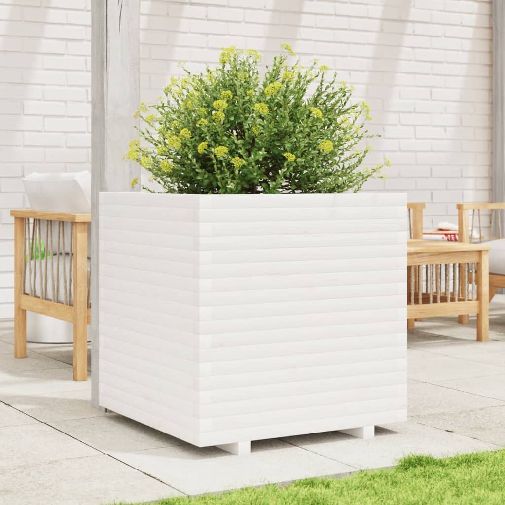 Fioriera da Giardino Bianca 70x70x72 cm Legno Massello di Pino