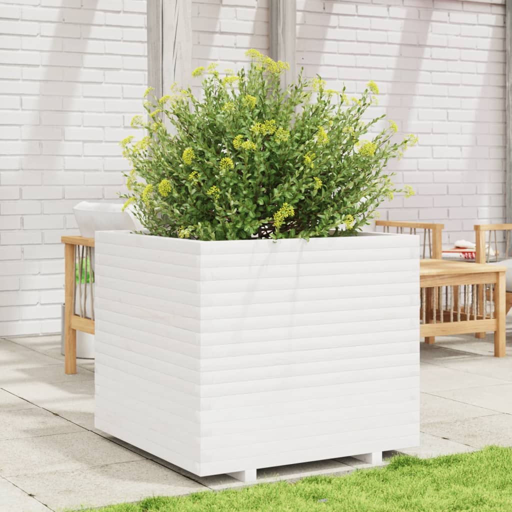 Fioriera da Giardino Bianca 80x80x72 cm Legno Massello di Pino