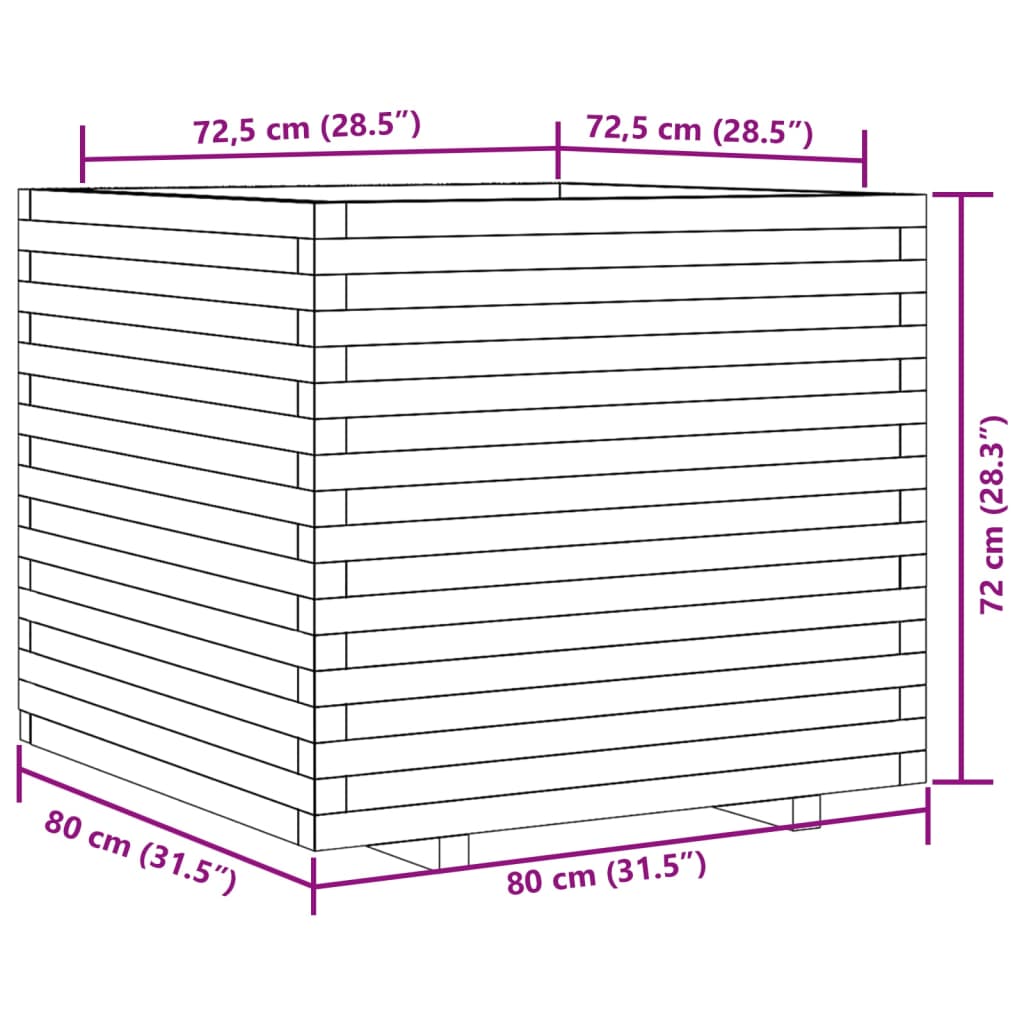 Fioriera Giardino Marrone Cera 80x80x72 cm Legno Massello Pino