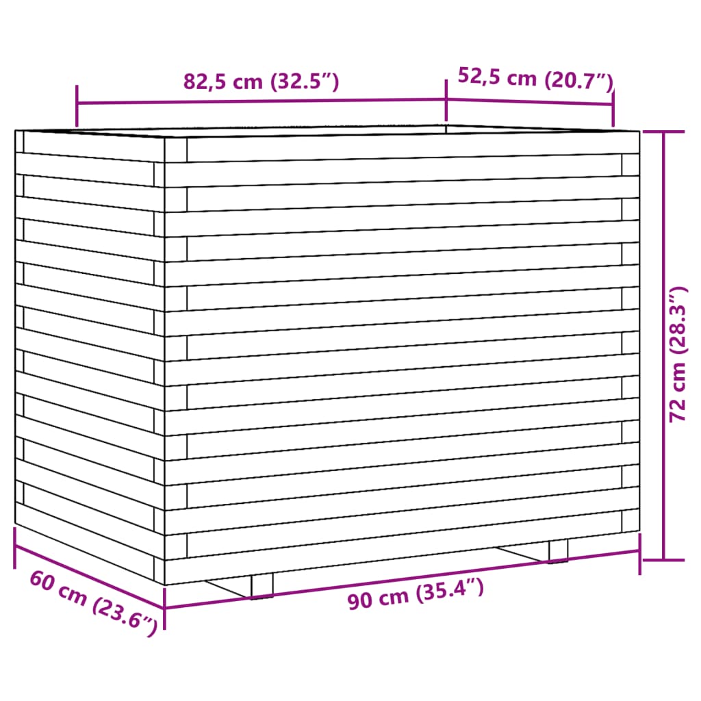 Fioriera da Giardino Bianca 90x60x72 cm Legno Massello di Pino