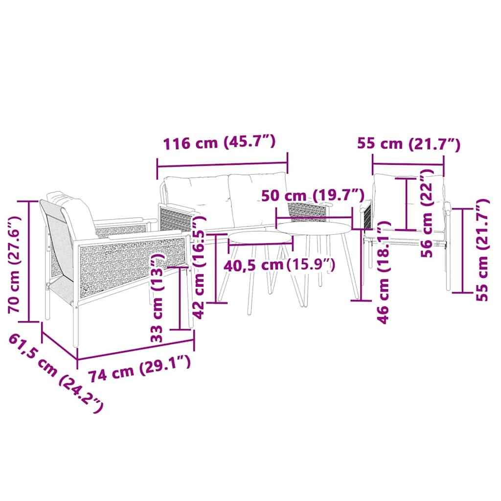 Set Mobili da Balcone 5 pz con Cuscini Nero in Acciaio