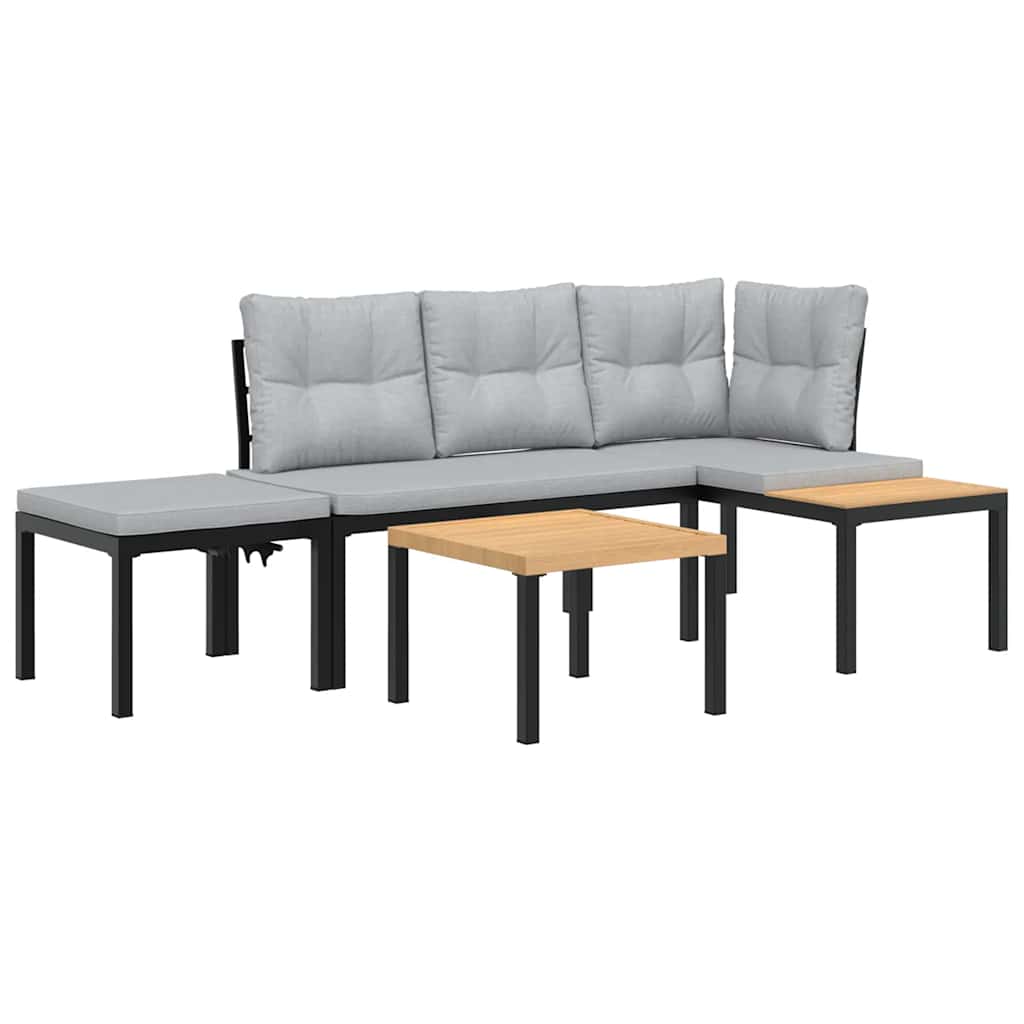 Set Panche Giardino Cuscini 4pz Nero Acciaio Verniciato Polvere