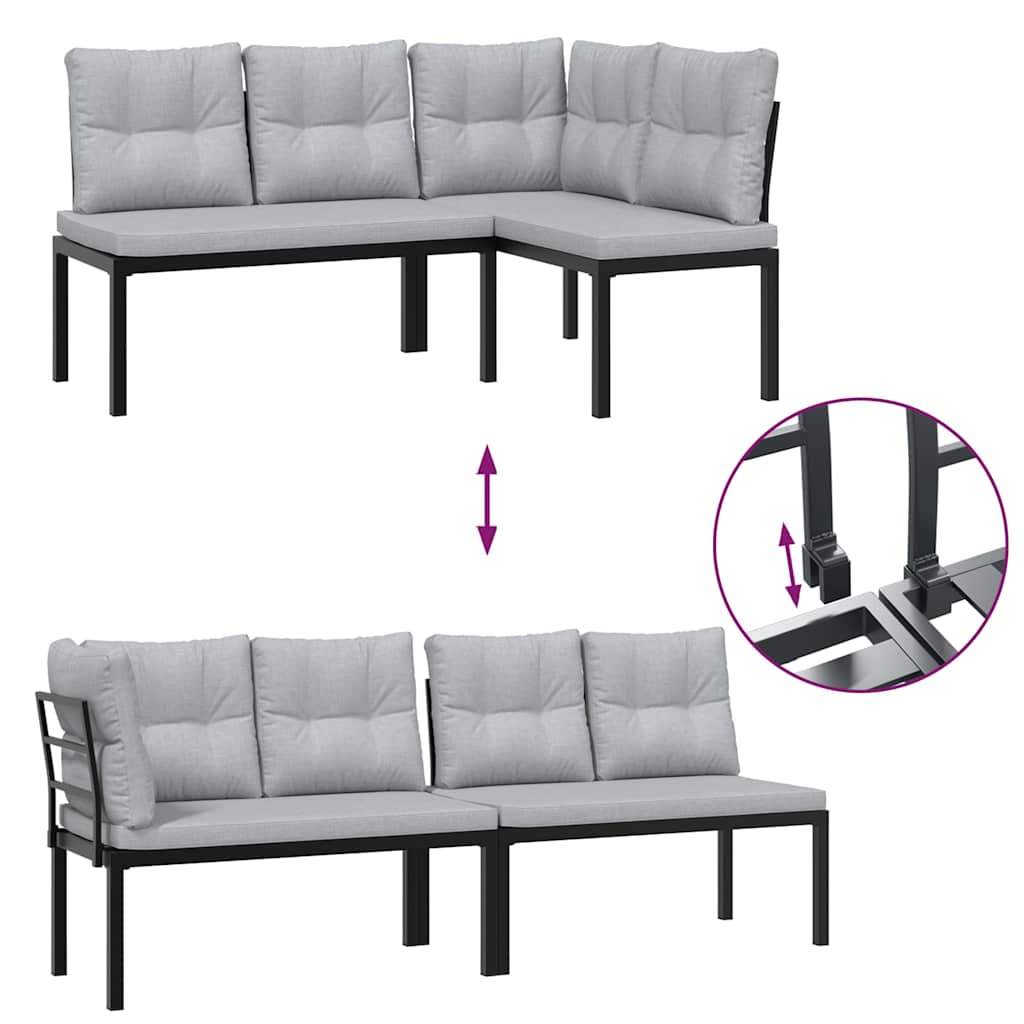 Set Panche Giardino Cuscini 4pz Nero Acciaio Verniciato Polvere