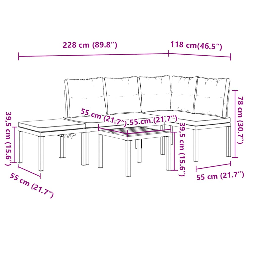 Set Panche Giardino Cuscini 4pz Nero Acciaio Verniciato Polvere