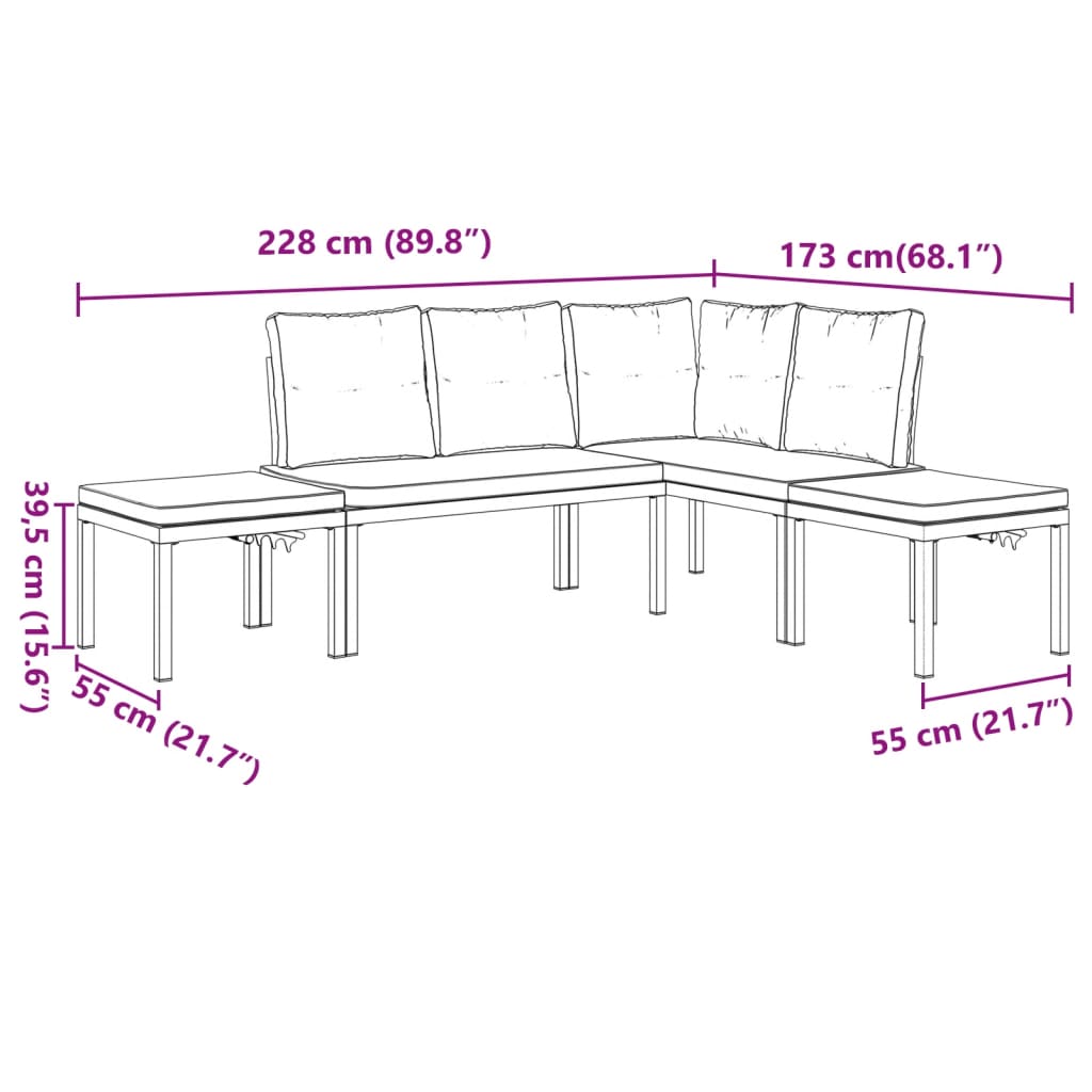 Divani Giardino con Cuscini 4pz Neri Acciaio Verniciato Polvere