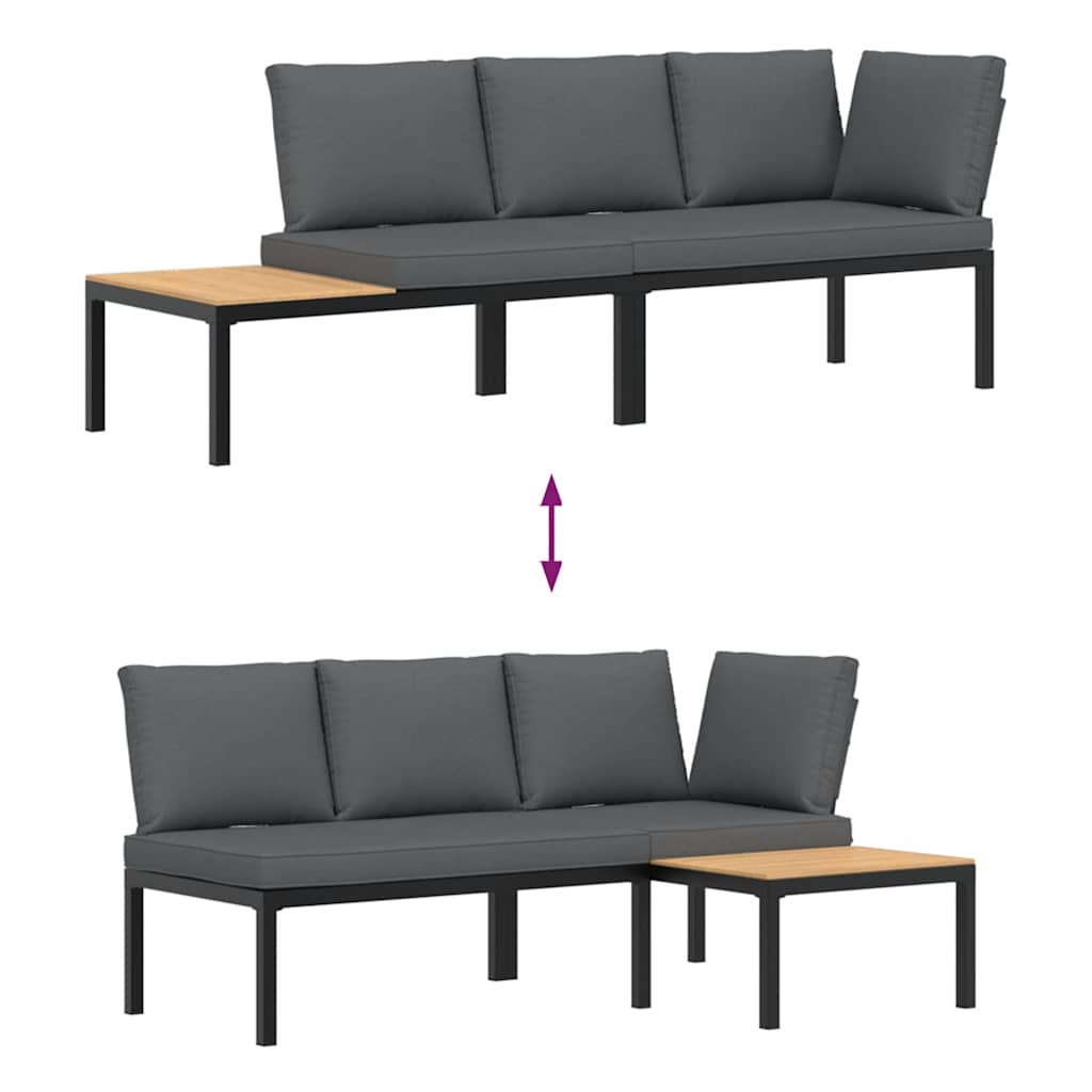 Set Divani da Giardino 2 pz con Cuscini in Alluminio Nero