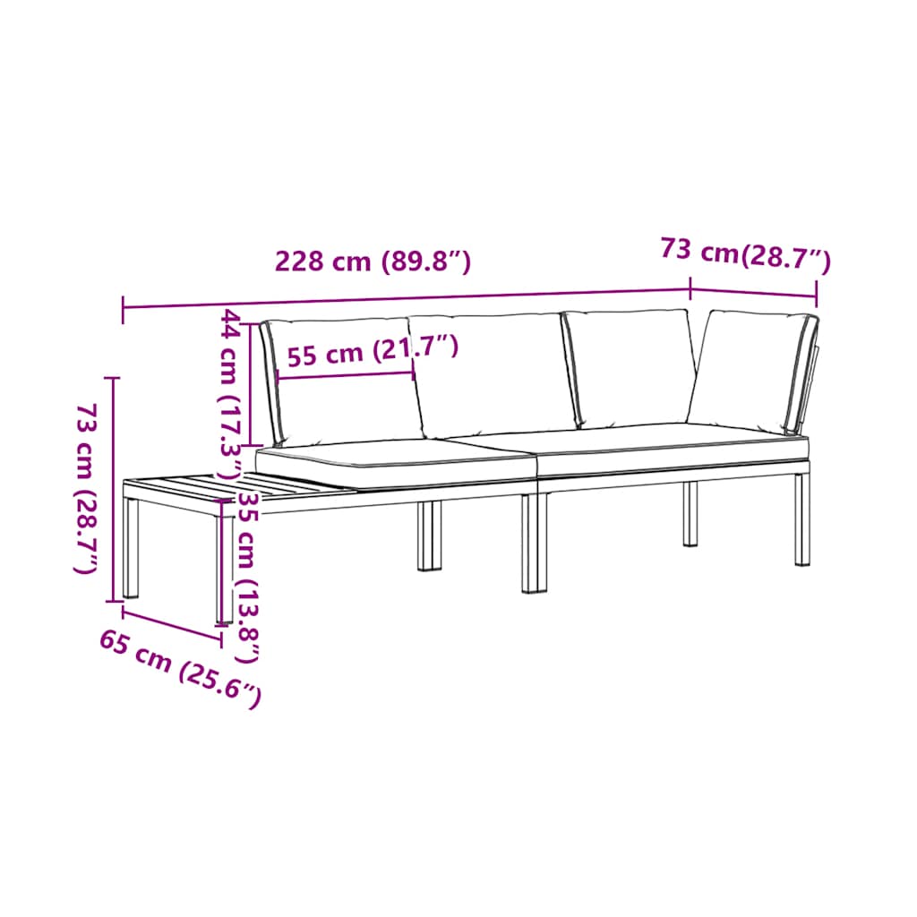 Set Divani da Giardino 2 pz con Cuscini in Alluminio Nero