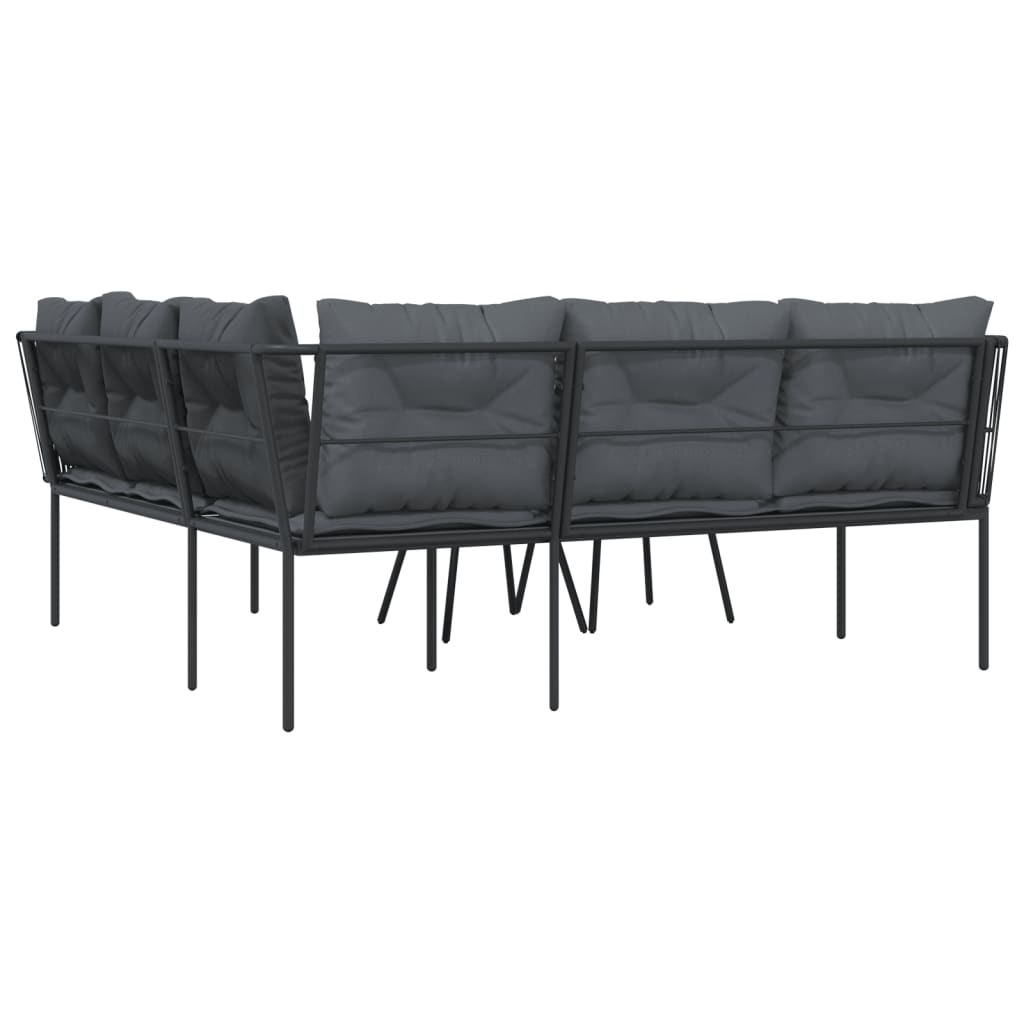 Set Divano da Giardino con Cuscini Nero Acciaio e Textilene