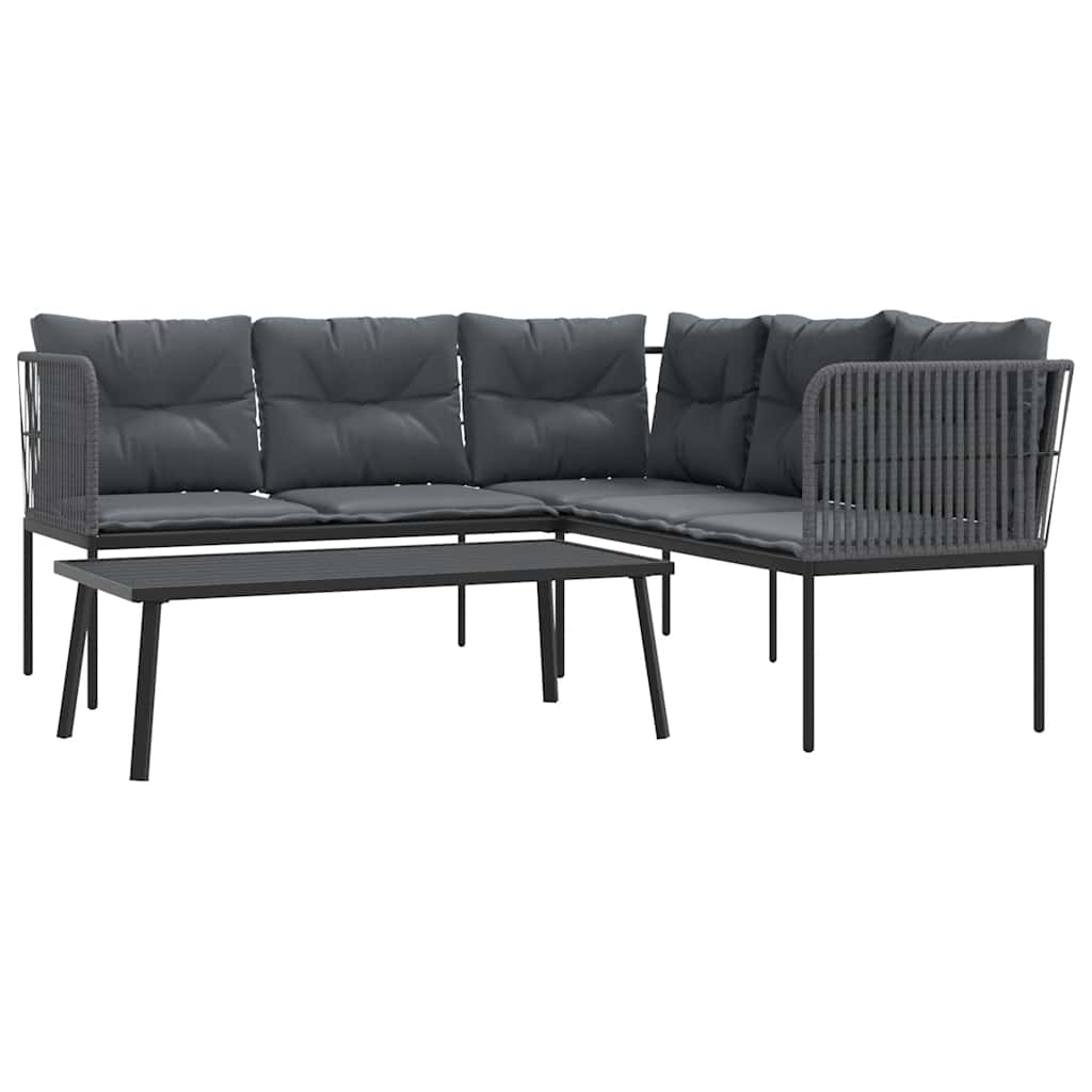 Set Divano da Giardino con Cuscini Nero Acciaio e Textilene