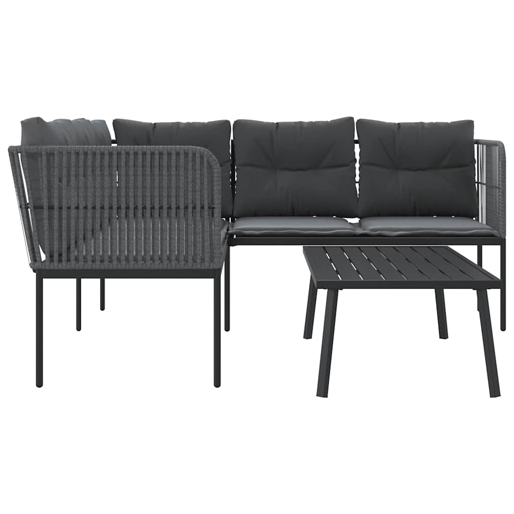 Set Divano da Giardino con Cuscini Nero Acciaio e Textilene