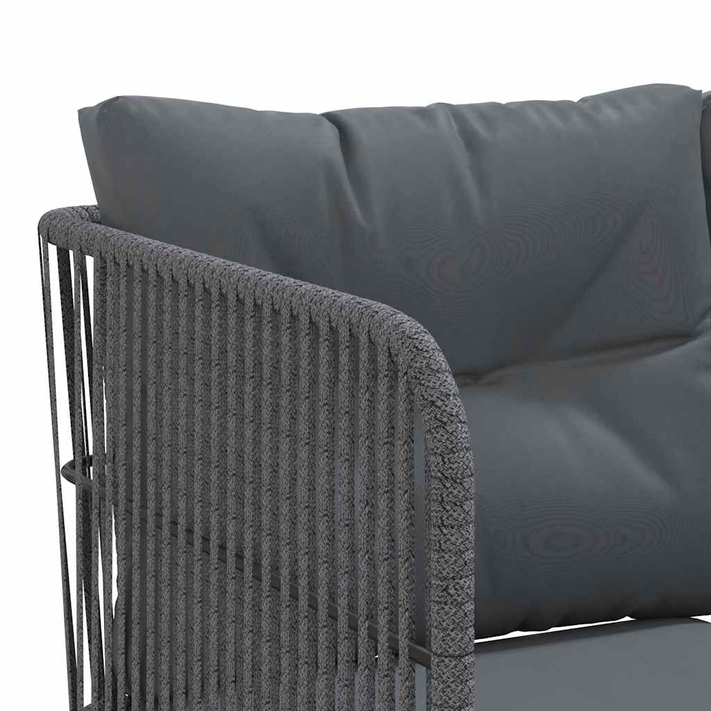 Set Divano da Giardino con Cuscini Nero Acciaio e Textilene