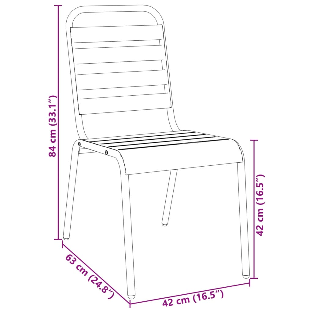 Set Sedie Giardino Impilabili 7pz Antracite Acciaio Verniciato