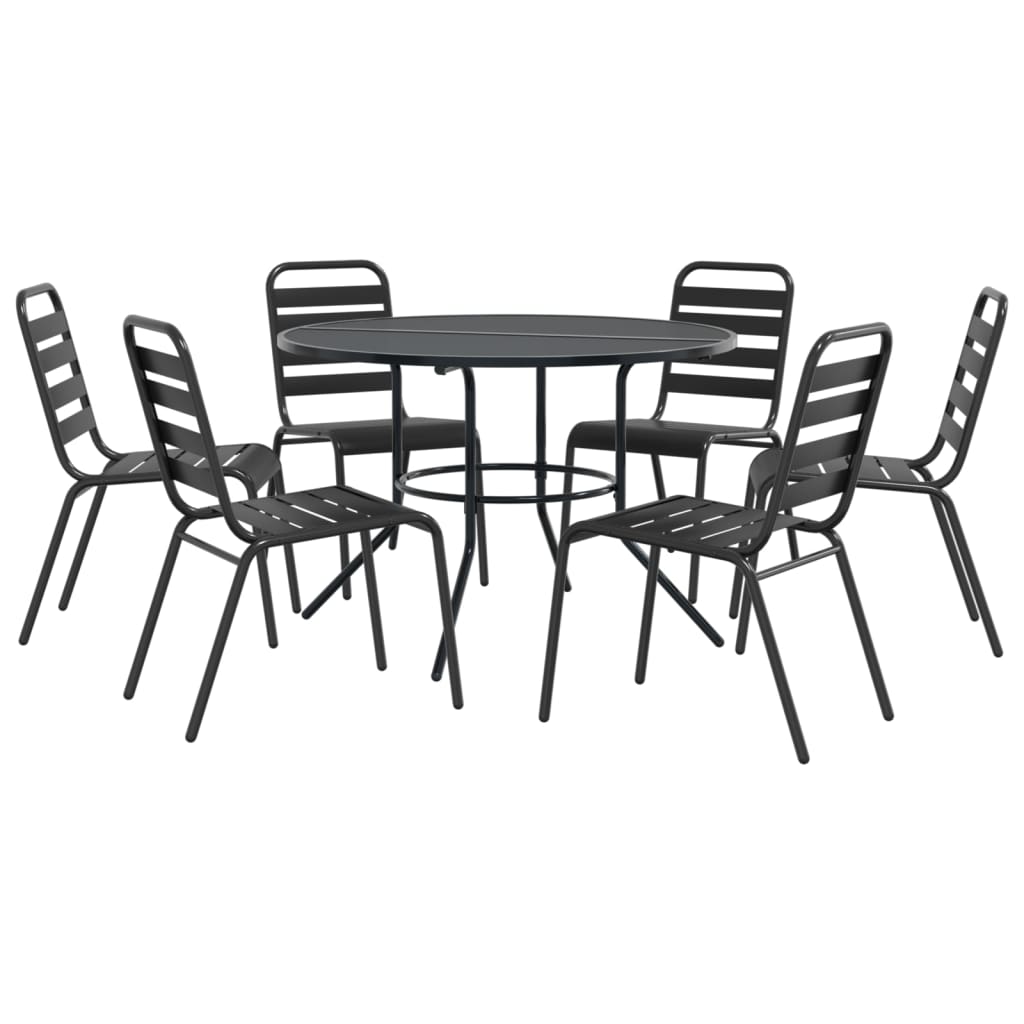Set Sedie Giardino Impilabili 7pz Antracite Acciaio Verniciato