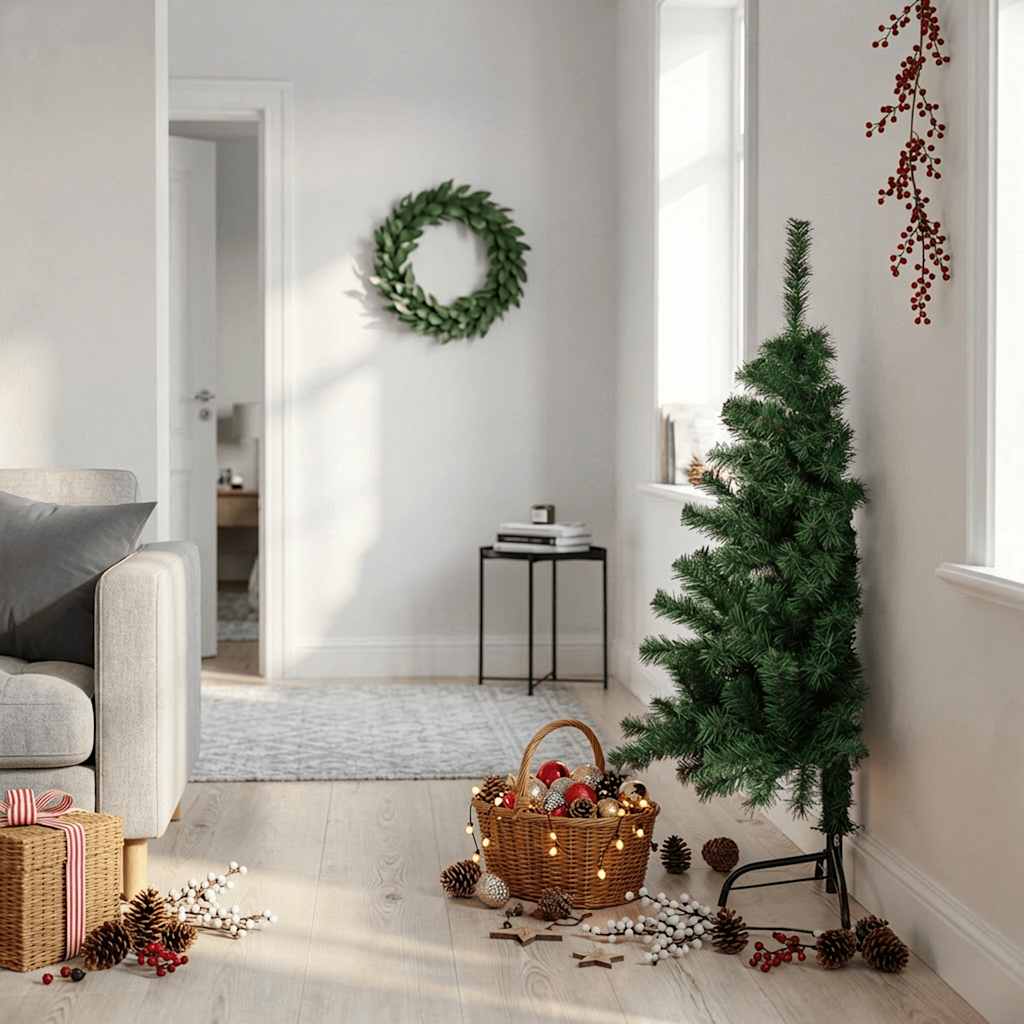 Albero di Natale Artificiale Metà con Supporto Verde 120 cm PVC