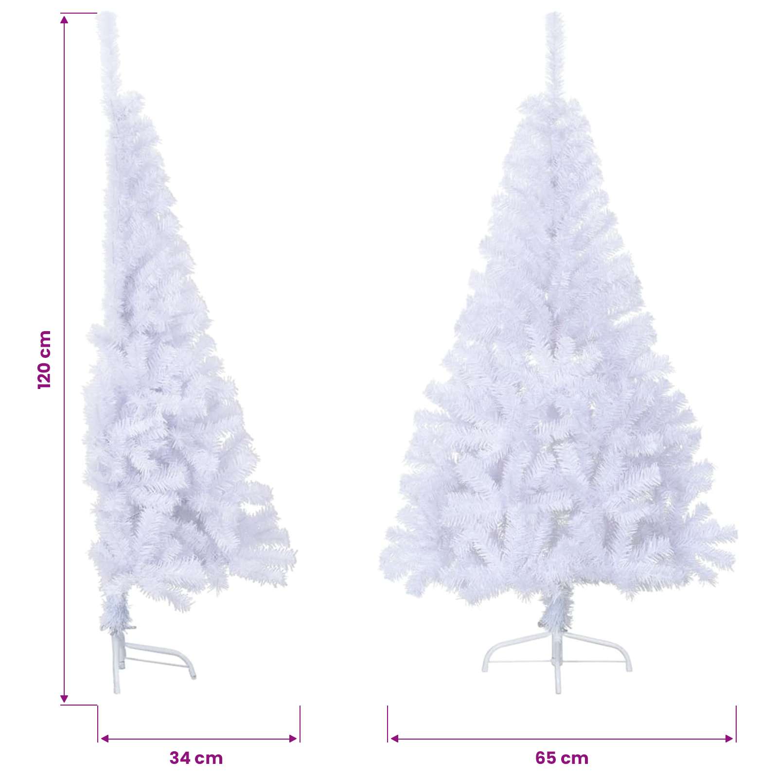 Albero di Natale Artificiale Metà con Supporto Bianco 120cm PVC