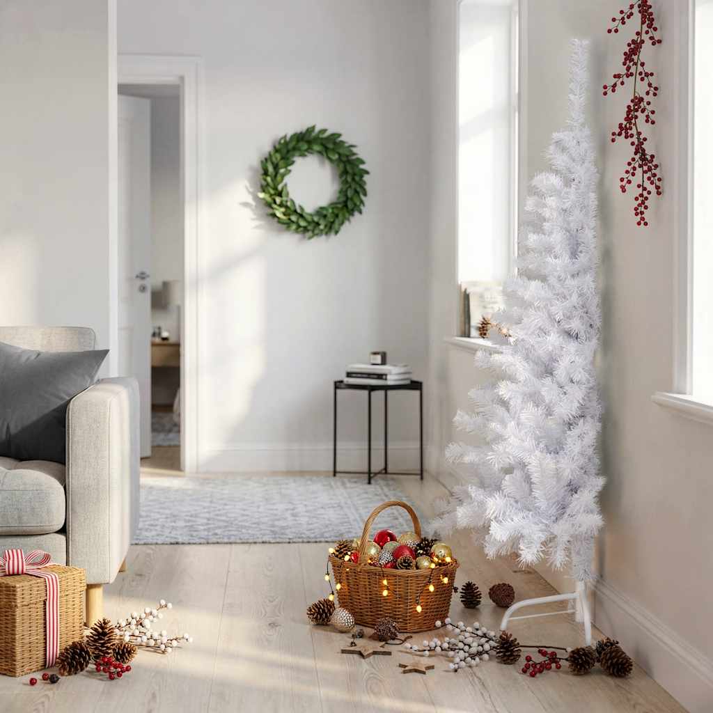 Albero di Natale Artificiale Metà con Supporto Bianco 150cm PVC