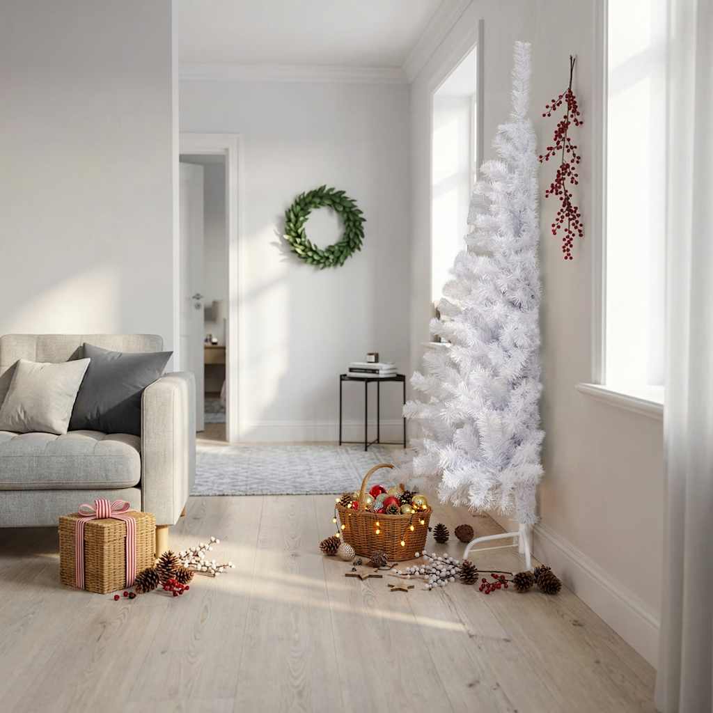 Albero di Natale Artificiale Metà con Supporto Bianco 180cm PVC