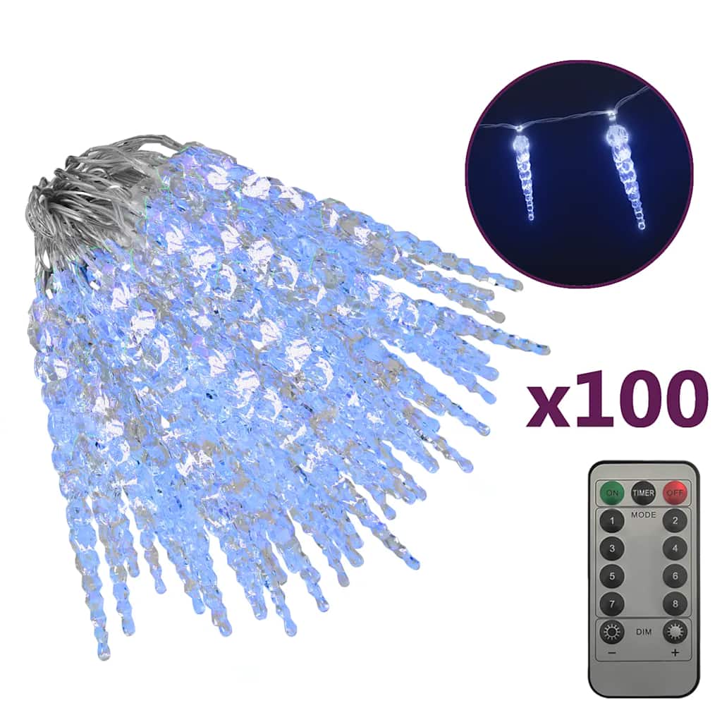 Luci Natale a Ghiacciolo 100 pz Blu in Acrilico