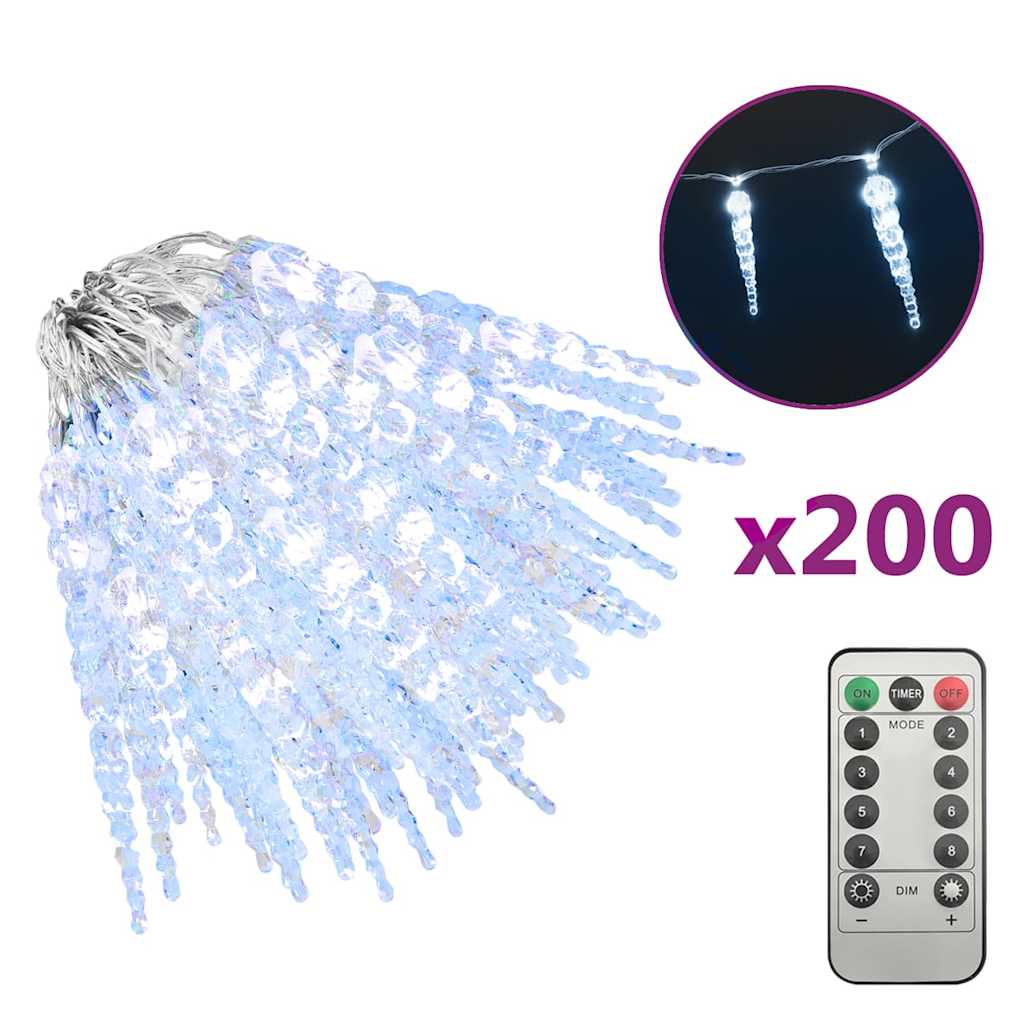 Luci Natale a Ghiacciolo 200 pz Bianco Freddo in Acrilico