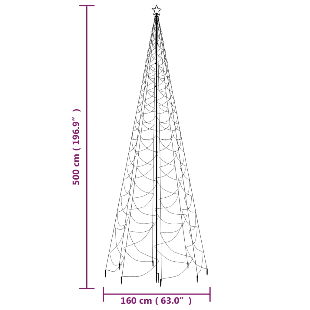 Albero di Natale con Palo in Metallo 500 LED Bianco Freddo 5 m