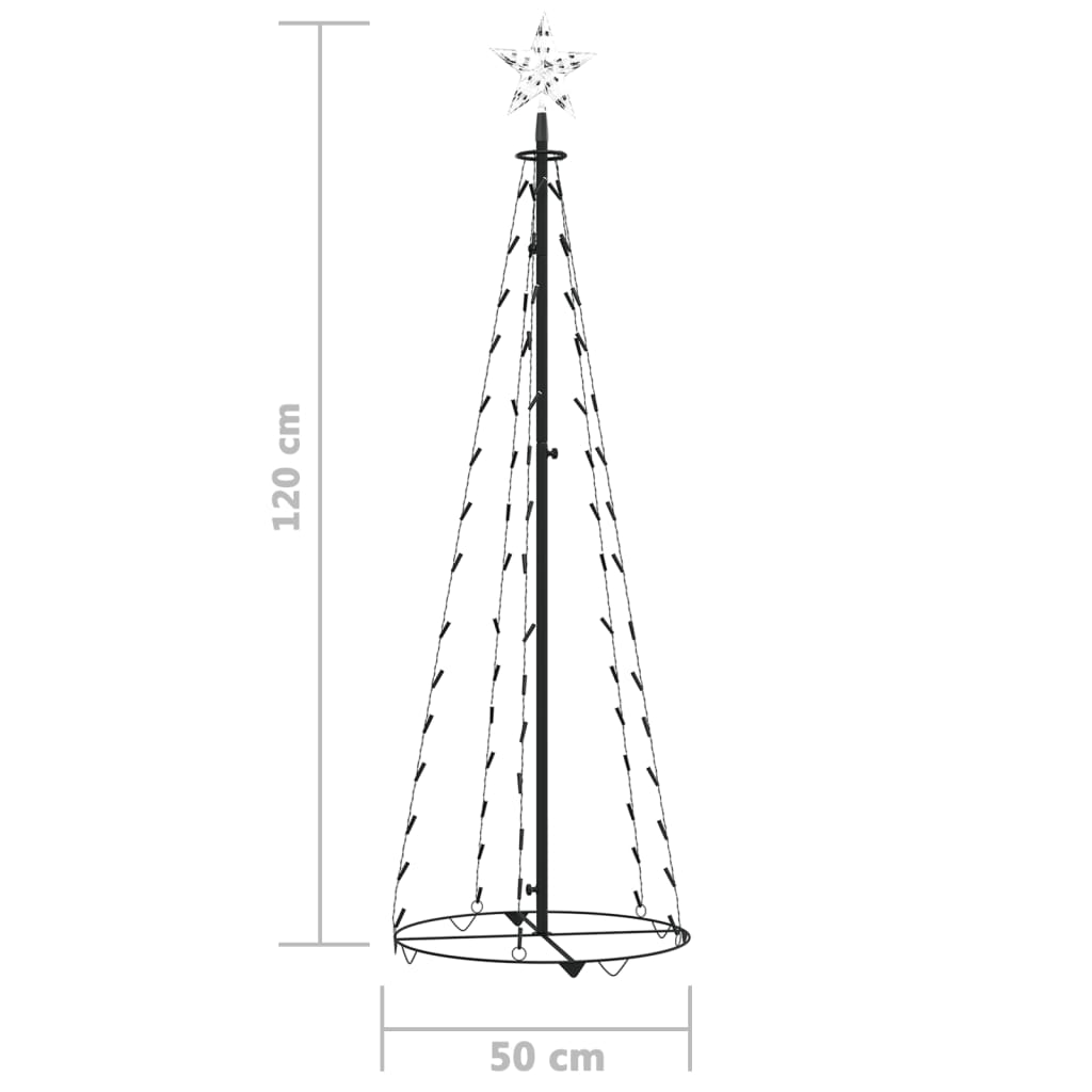 Albero di Natale a Cono con 70 LED Bianco Freddo 50x120 cm